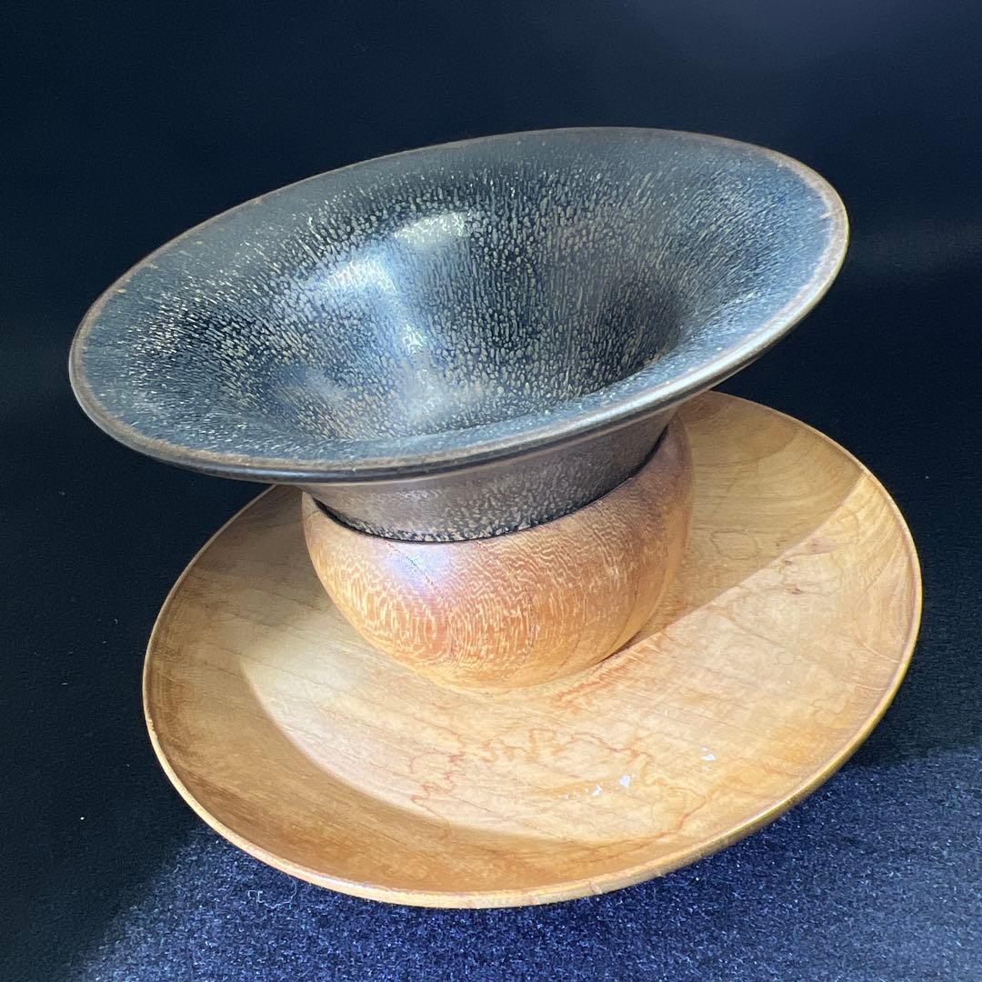 古代中国　天目茶碗　天目台付　高さ約12㎝　東Y8-0106☆2Fタルニ