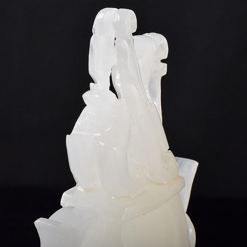 中国　玉石白玉彫刻　隻耳活環　飾壷　V　R7969