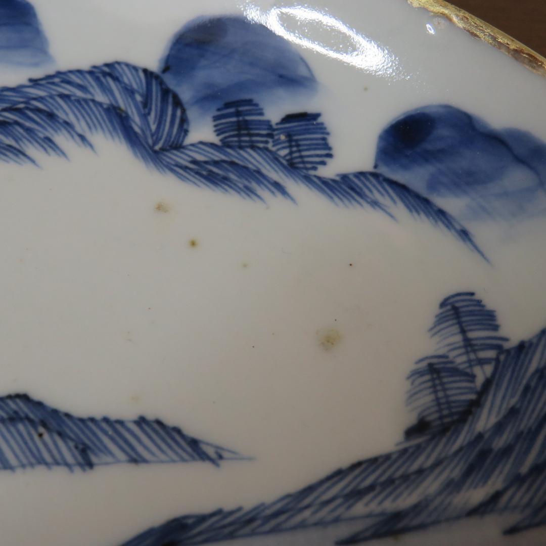 山水 海 染付 5枚組 箱入り 窯傷 歪み 中皿