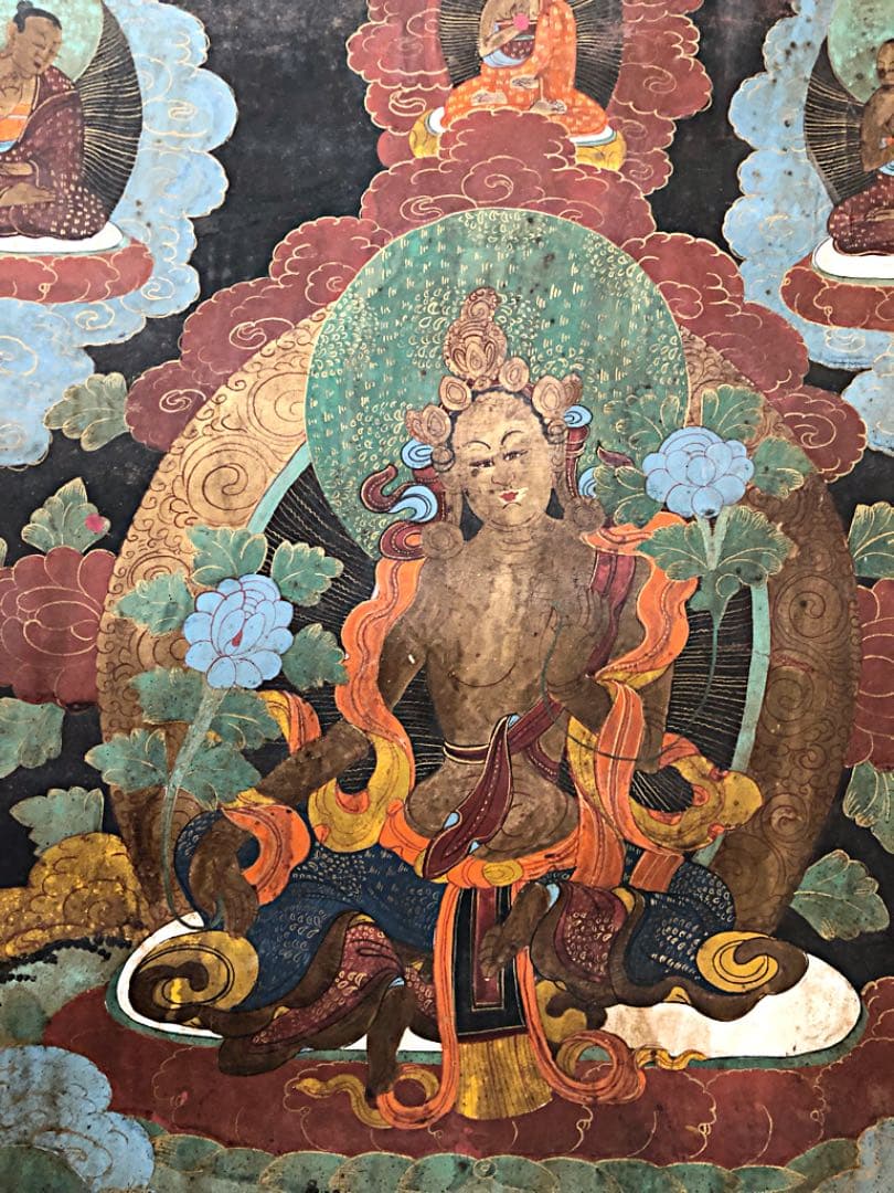 ③ 中国 仏教美術 古玩 曼荼羅 タンカ 手彩色 レザー