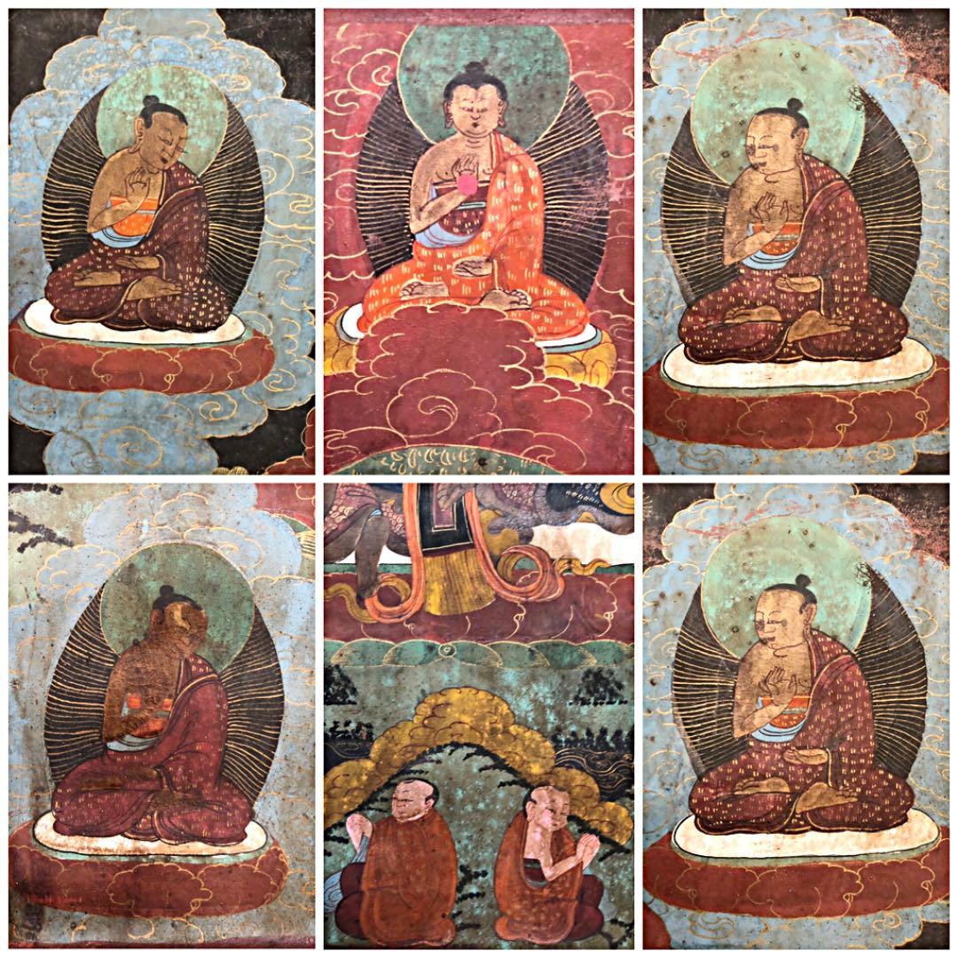 ③ 中国 仏教美術 古玩 曼荼羅 タンカ 手彩色 レザー