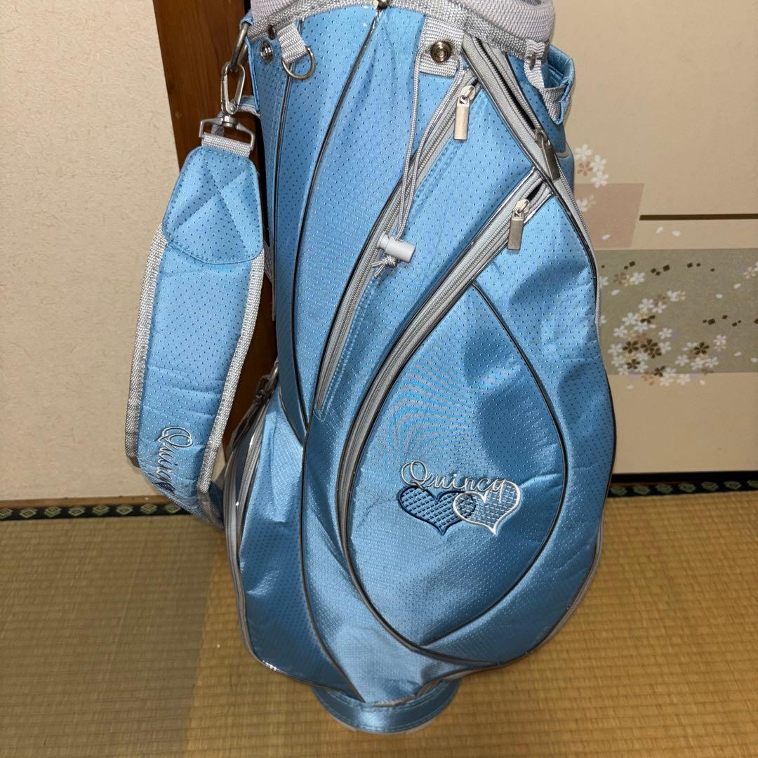 水色 ハート刺繍 キャディバッグ