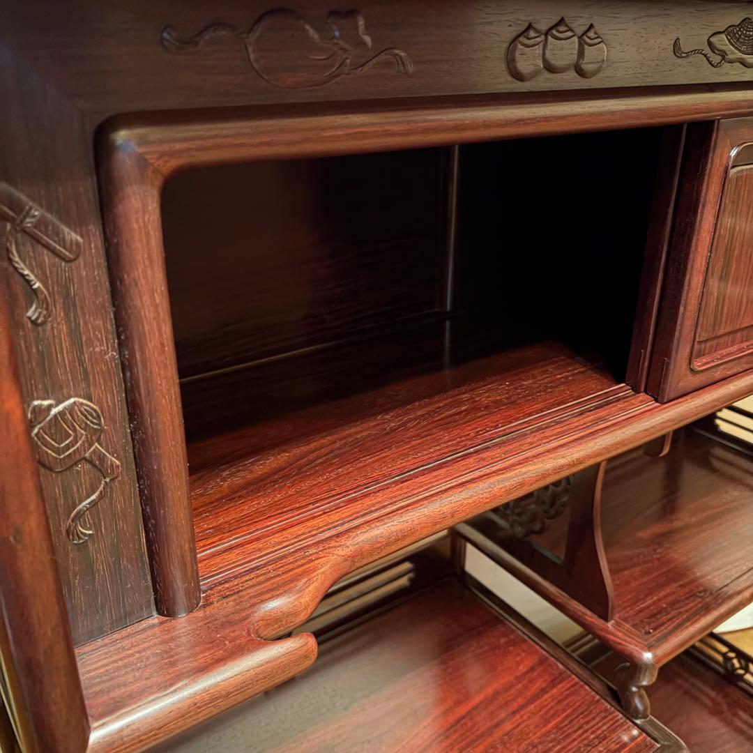 大阪唐木指物【中澤唐木】総紫檀三尺飾棚 大引共戸 漆塗生地