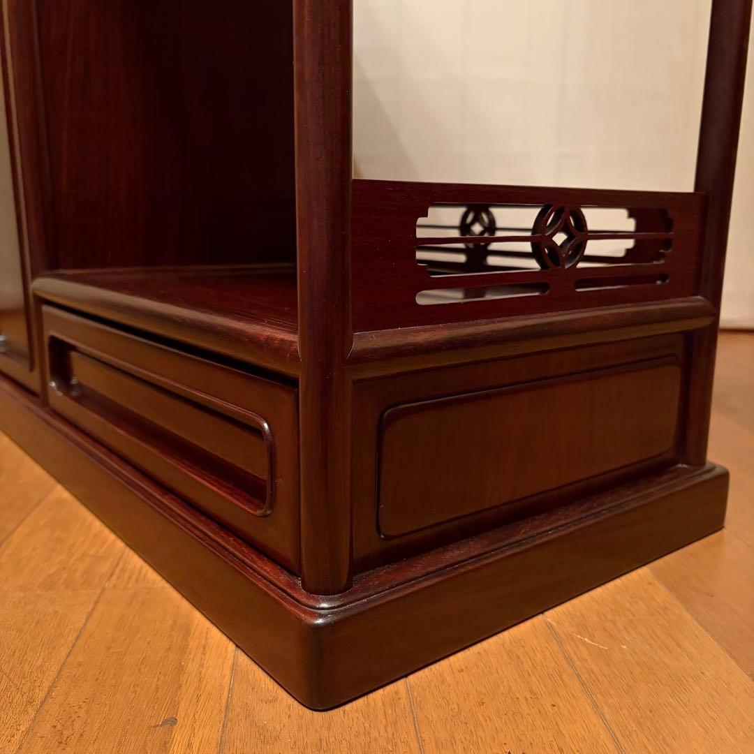 大阪唐木指物【中澤唐木】総紫檀三尺飾棚 大引共戸 漆塗生地