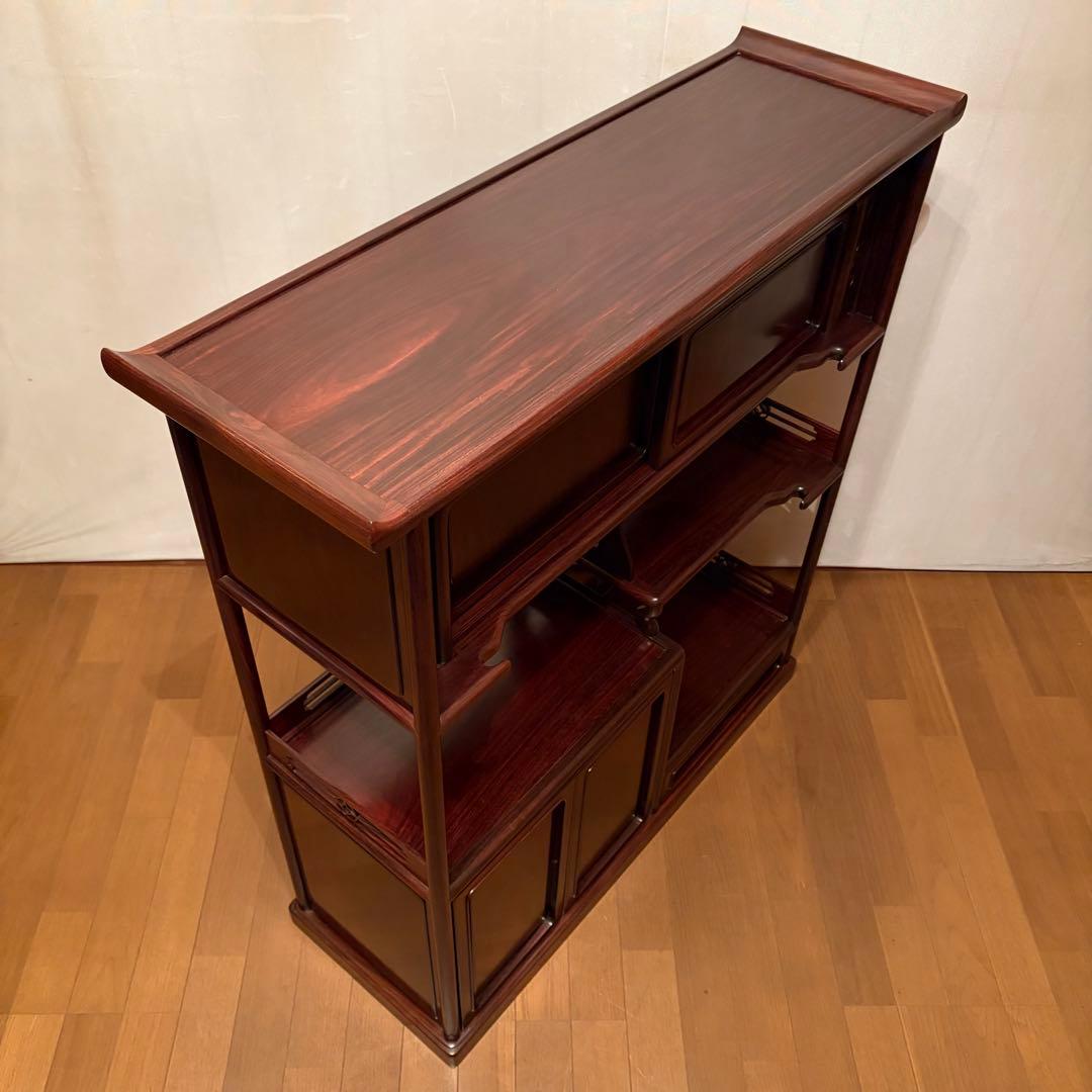 大阪唐木指物【中澤唐木】総紫檀三尺飾棚 大引共戸 漆塗生地