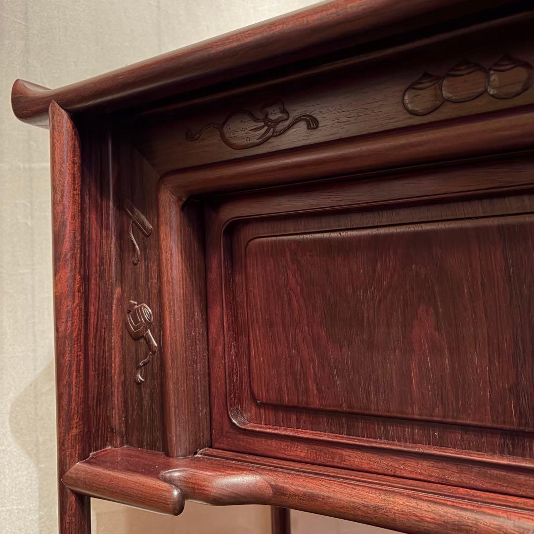 大阪唐木指物【中澤唐木】総紫檀三尺飾棚 大引共戸 漆塗生地