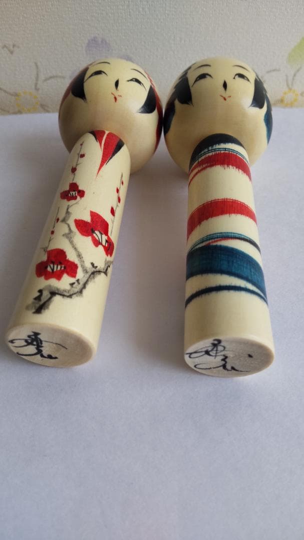 佐藤康弘インディゴこけし２体セット　高さ6.1ｃｍ 花柄 ストライプ