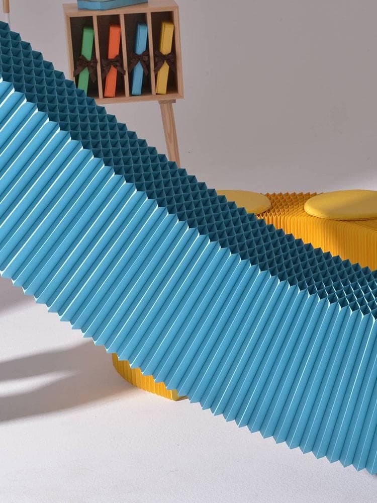 折り畳み伸縮ベンチブルー高さ40㎝長さ2.5ｍ持ち運び可能ダイニング待合室用