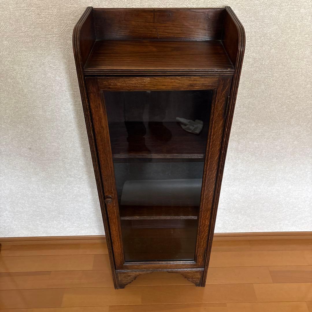 イギリスアンティーク　飾り棚　本棚　ガラス扉　オーク材