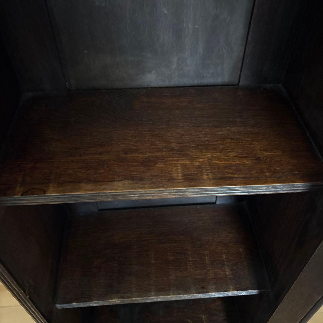 イギリスアンティーク　飾り棚　本棚　ガラス扉　オーク材