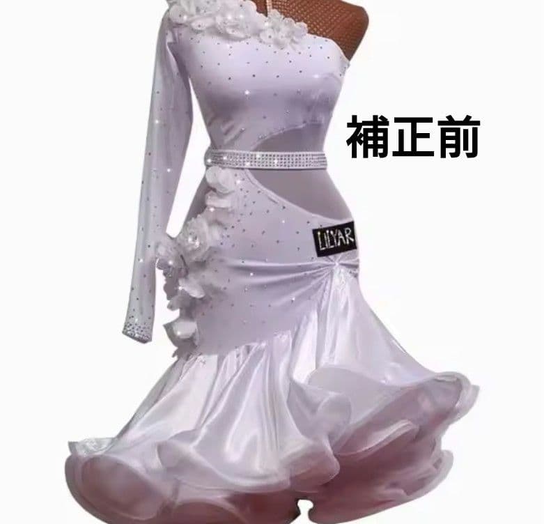 ホワイトサテン風社交ダンスドレスXSサイズ