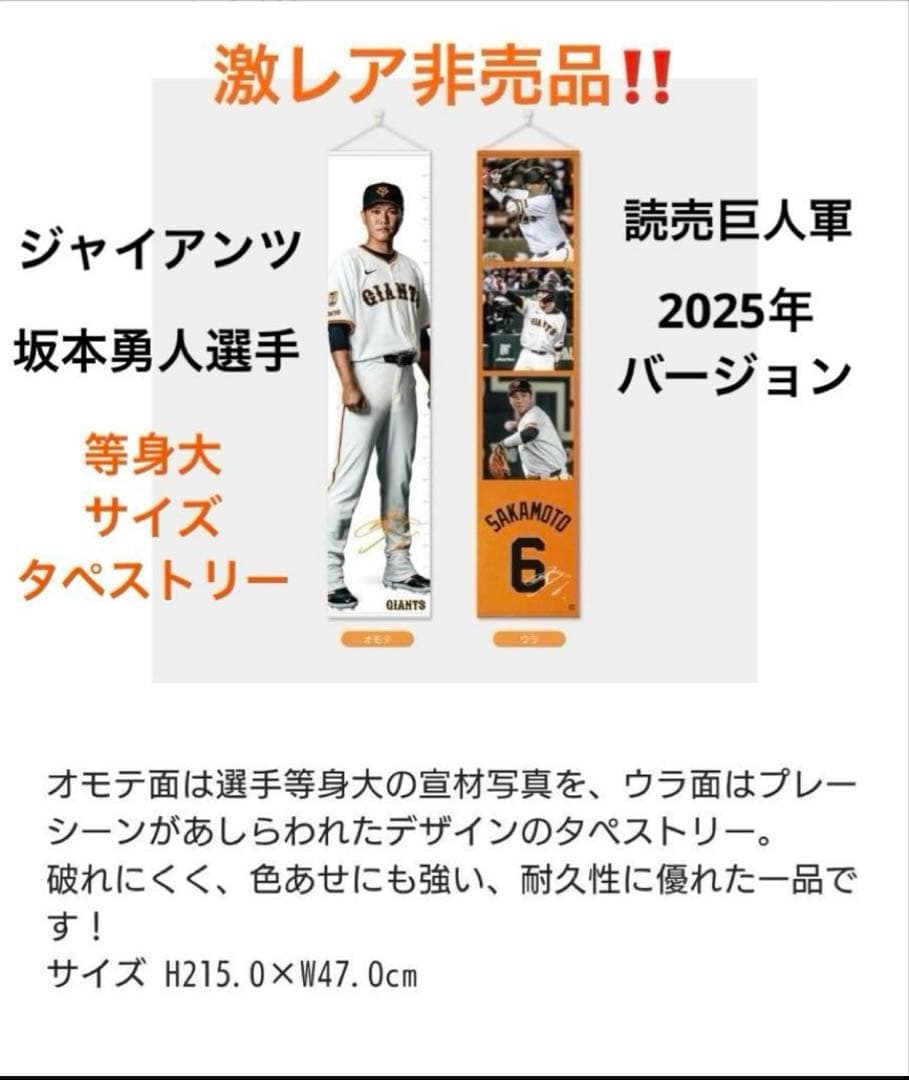 ジャイアンツ　坂本勇人選手　等身大サイズタペストリー