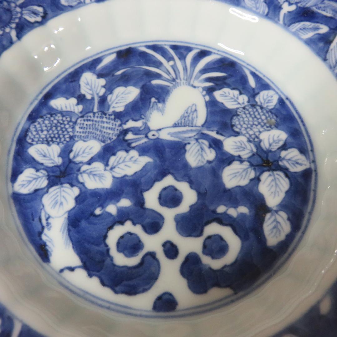 中皿 4枚 鳥 花 染付 古伊万里 上手物 明治