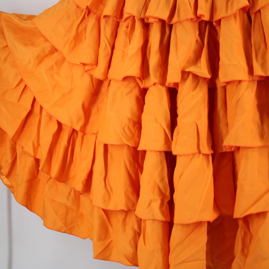 【美品 フラメンコ衣装】オレンジ ワンピース ドレス ボランテ フリル 段々