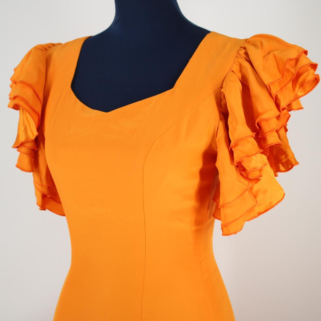 【美品 フラメンコ衣装】オレンジ ワンピース ドレス ボランテ フリル 段々