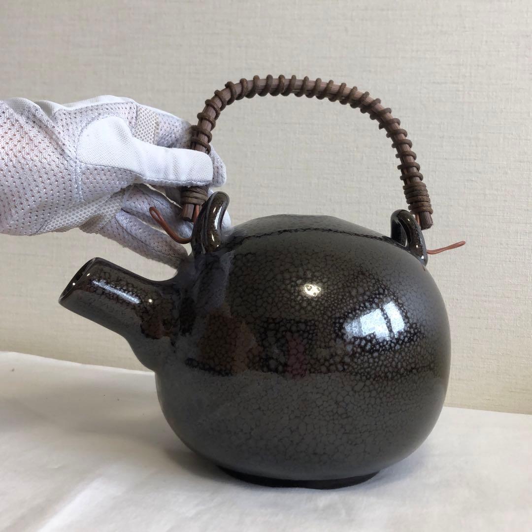 【未使用・希少】石垣焼　酒器（急須型）　共箱付　油滴天目　よろん焼技法　黒色