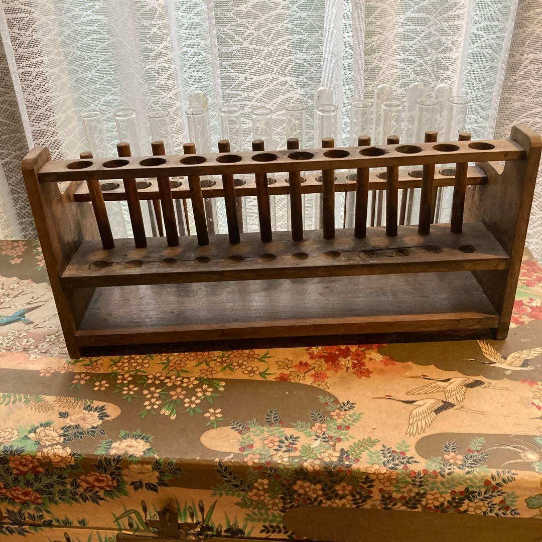 アンティーク　木製試験管立て 24本用 フラワーベース