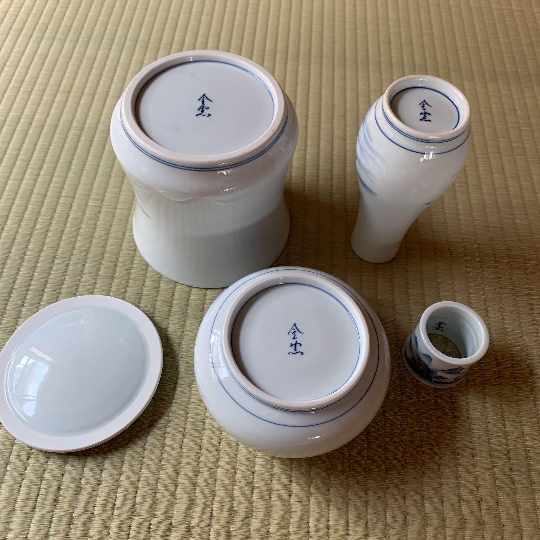 染付山水絵　皆具　金窯作