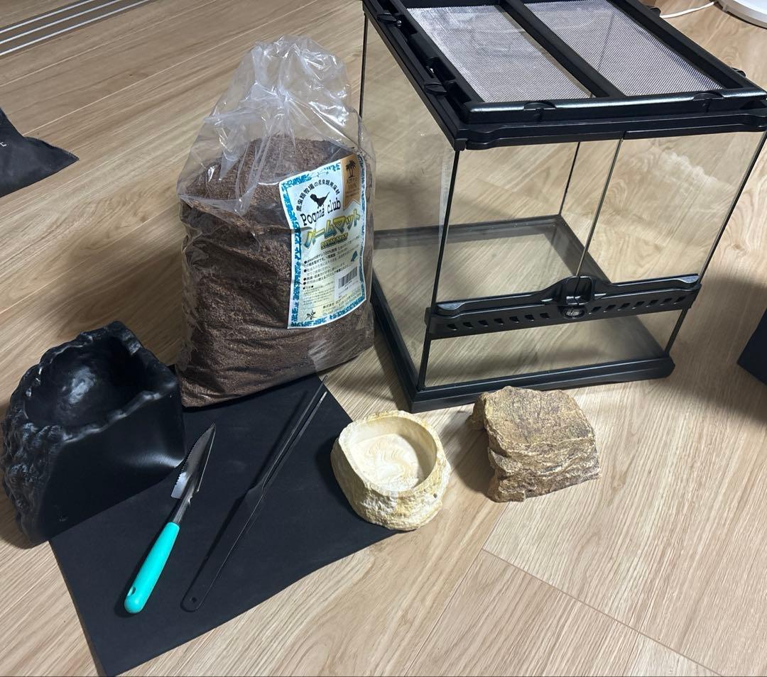 GEX エキゾテラシリーズ　グラステラリウム 底床材、水入れ、シェルター、