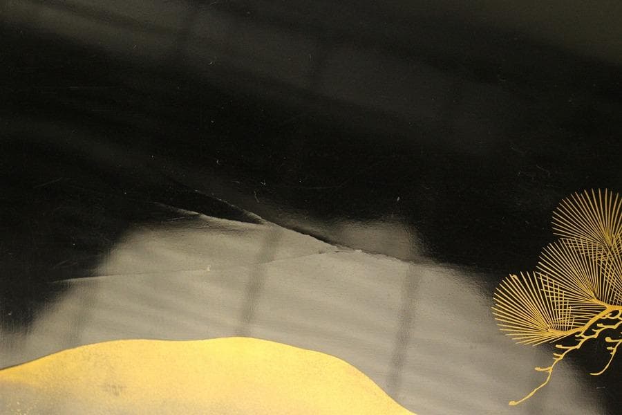 松上鶴蒔絵 四方盆 時代物(A981)