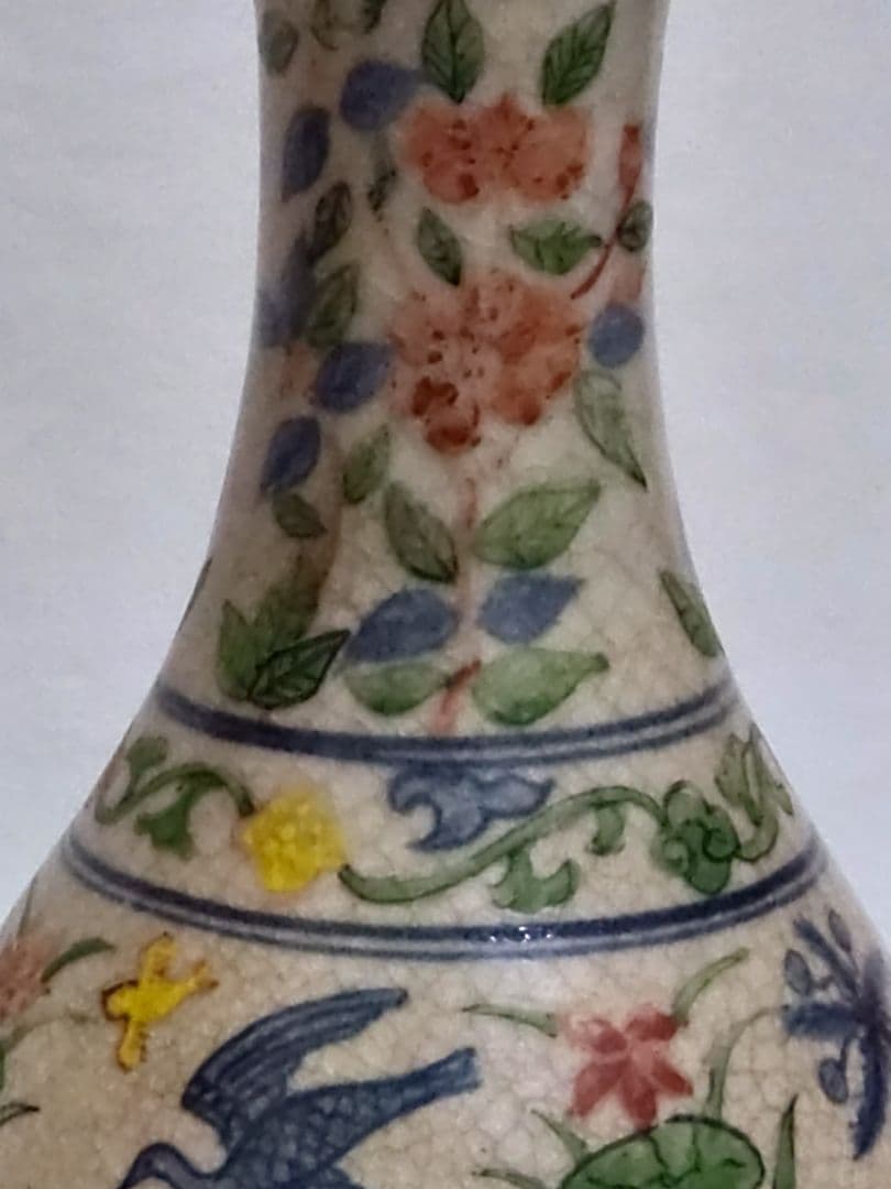 中国美術　骨董　五彩花鳥図　万暦　花瓶