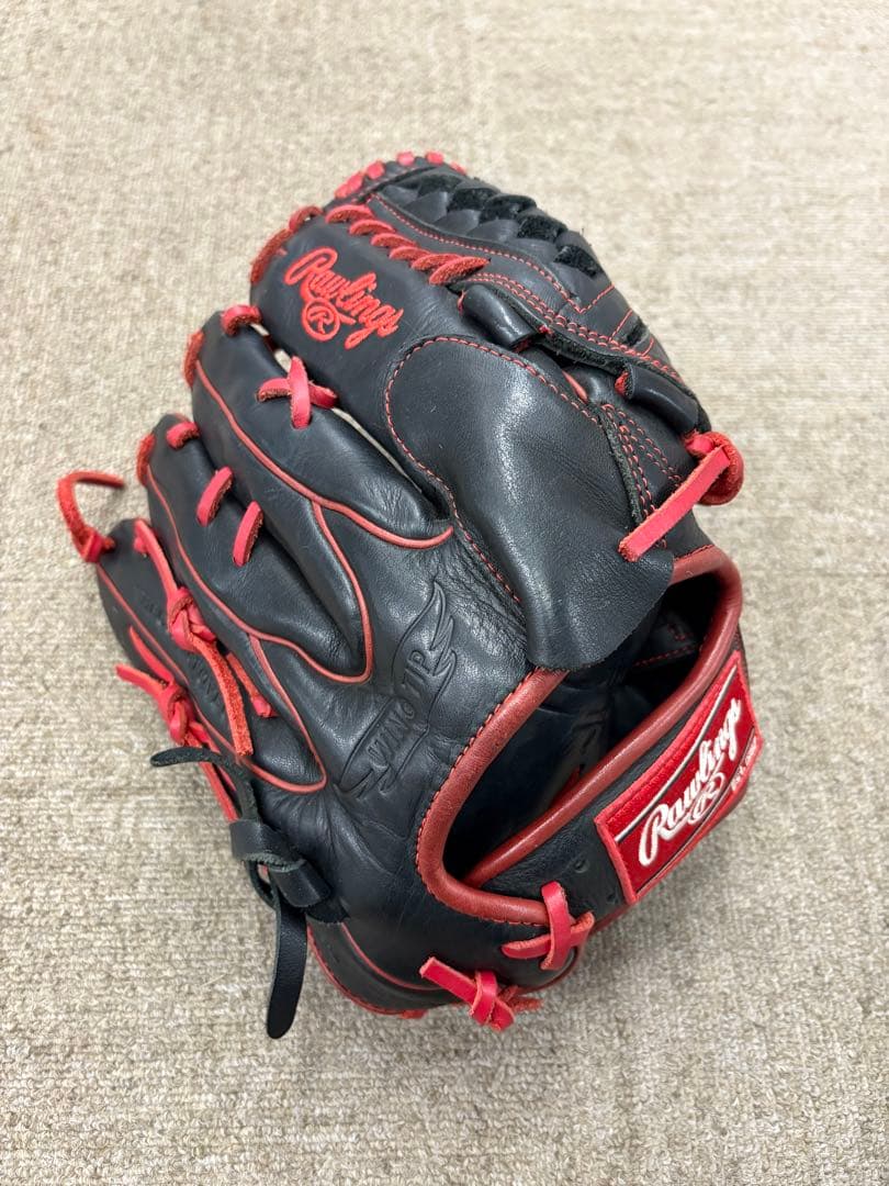 【極美品】Rawlings 軟式グローブ 黒/赤 大人用　ピッチャー用 純正品