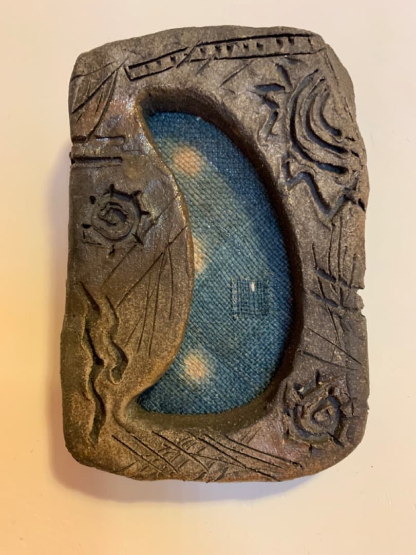 古布13　額　信楽焼　陶製　アート　美術品　壁掛け