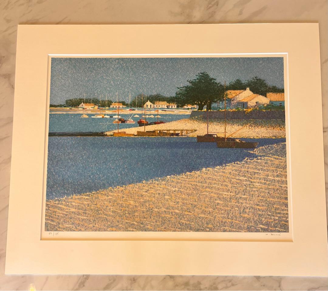 【真作】アンドレ・ブーリエ（Andre Bourrie）青い港　リトグラフ