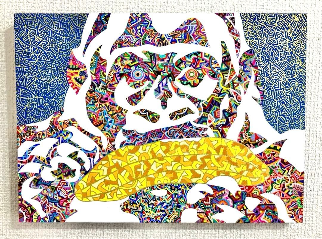 値下げ　原画　ゴリラ　動物画　絵画　アクリル画　現代アート　細密画　一点物