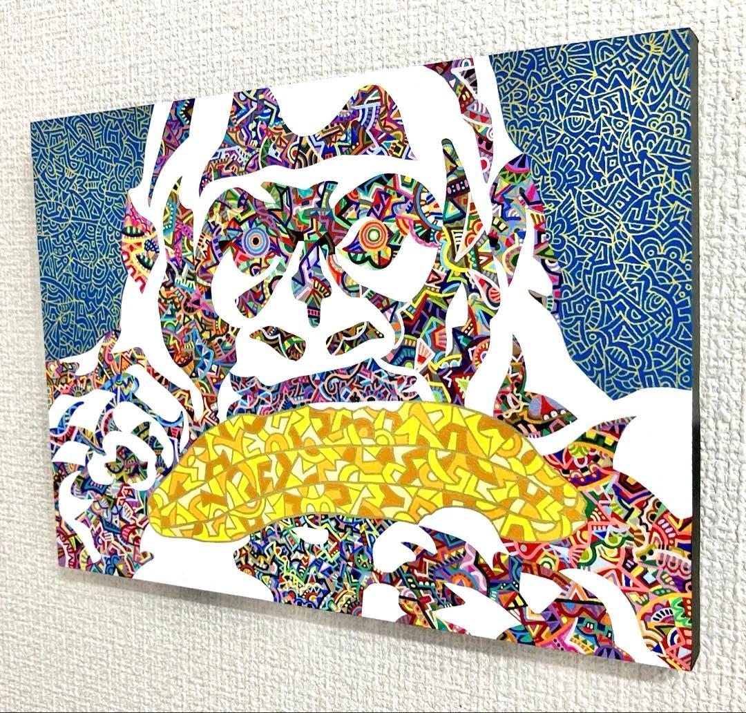 値下げ　原画　ゴリラ　動物画　絵画　アクリル画　現代アート　細密画　一点物