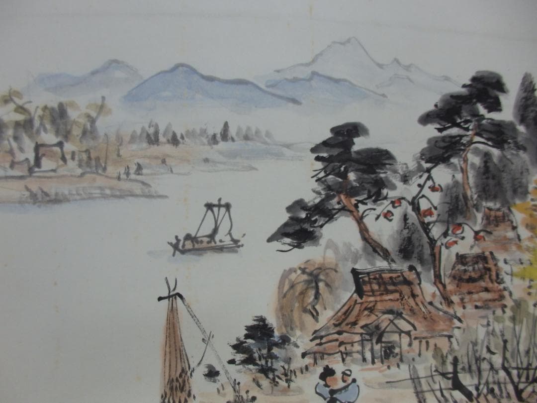 日本画家 高橋五仙子思い出の新潟百景『とやの潟水郷』紙本 掛け軸(茶掛け)