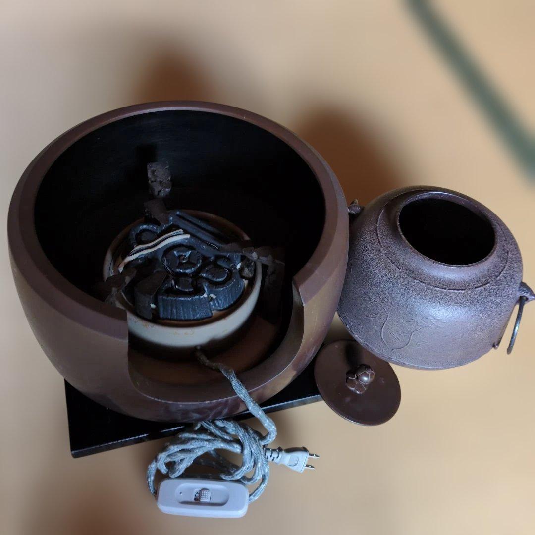 茶道具 面取風炉 野々田風炉型電熱器 五徳 茶釜 台座付