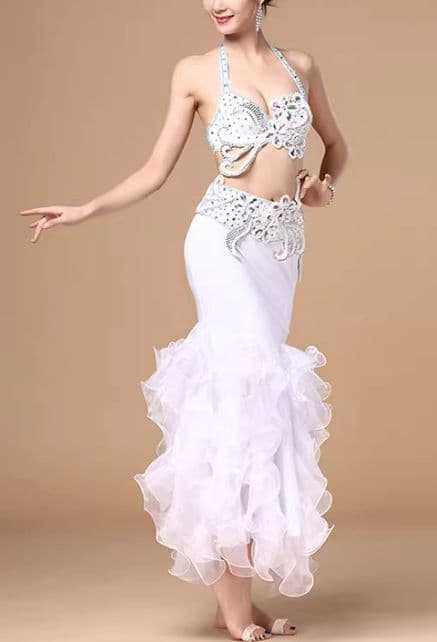 ベリーダンス衣装 セットアップ ブラ スカート ホワイト オーダーサイズ