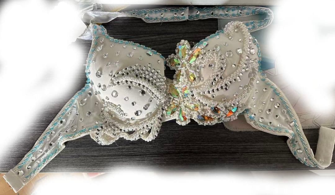 ベリーダンス衣装 セットアップ ブラ スカート ホワイト オーダーサイズ