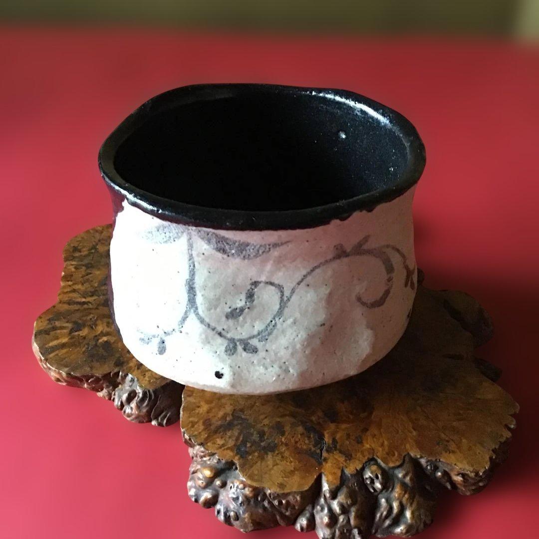 織部筒茶碗　肩身替リ　時代物