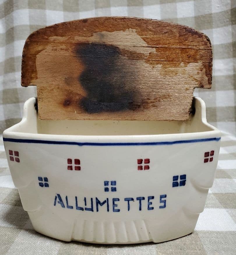 アンティーク　フランス　リュネヴィル　陶器製マッチ入れ　K&G