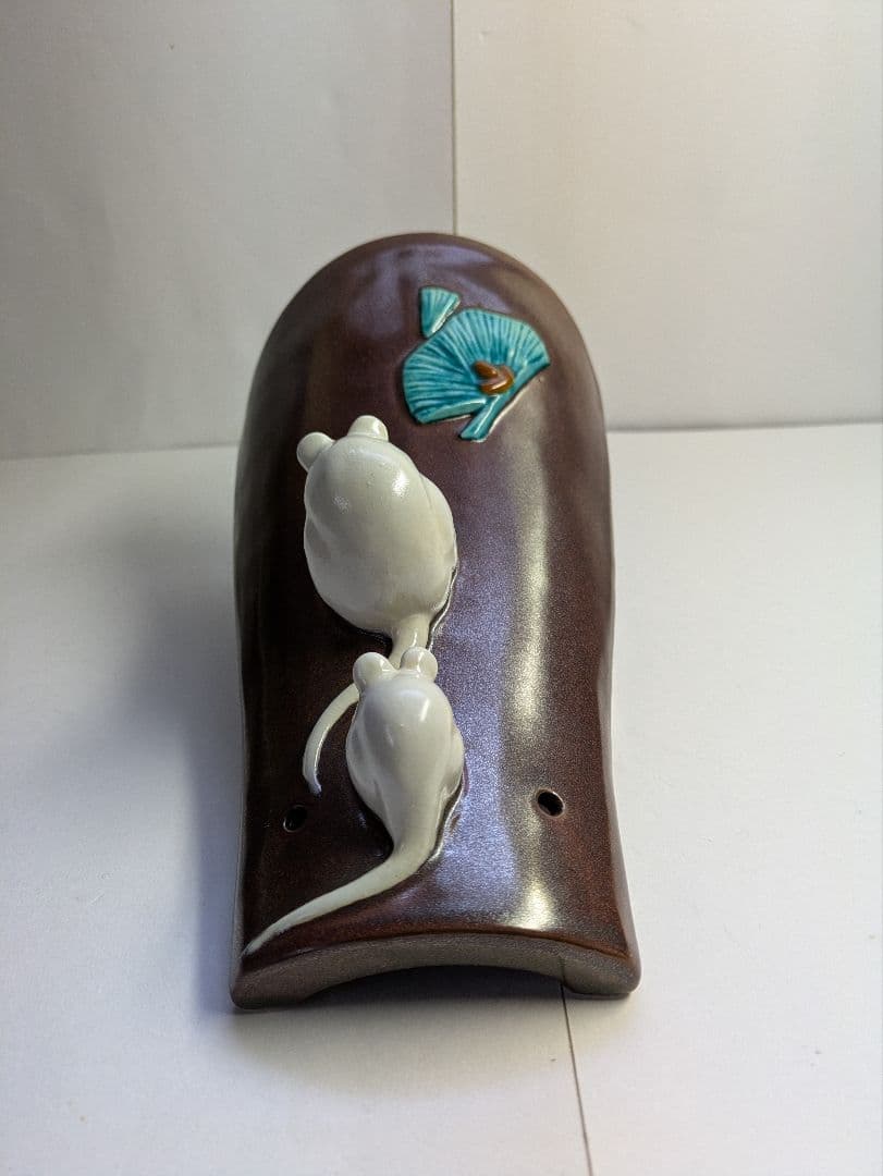 九谷焼、二代 浅蔵五十吉作、干支、子、『社頭に遊ぶ』、銘「五十吉」有、陶歴、共箱