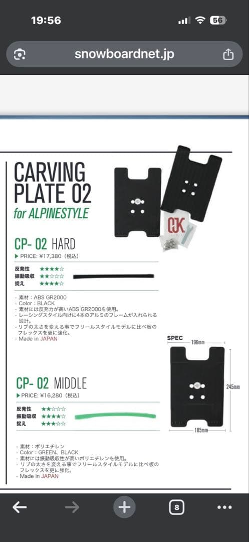 OJKPLATE CP-02 スノーボードカービングプレート（アルペン用）