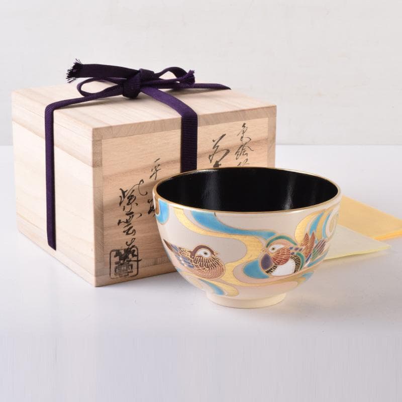 空色　茶道具　京焼橋本紫雲作　色絵金彩　鳥文　茶碗　共布共箱　C　7426