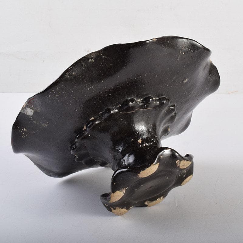 中国　南宋　窯変　天目高杯輪花皿　C　7055