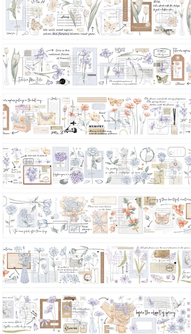 【K76】海外マスキングテープ　切り売り　コラージュ　お花　装飾　薔薇　鈴蘭