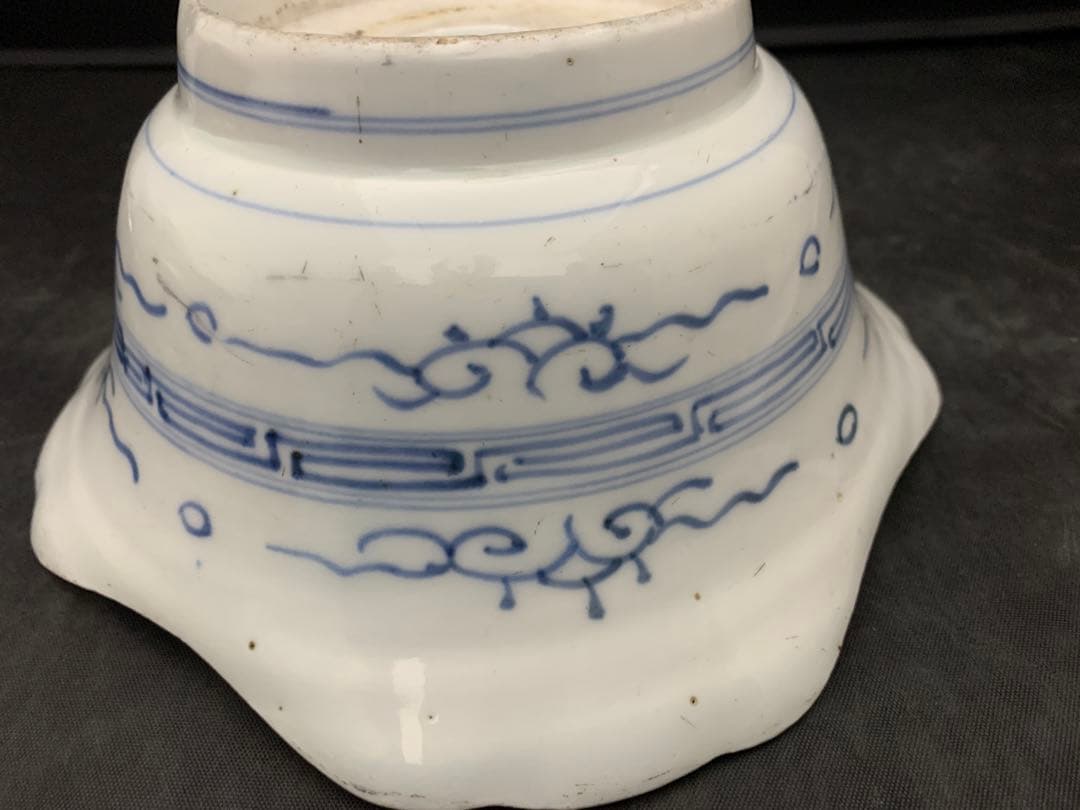 古伊万里　染付　波乗り千鳥　深鉢