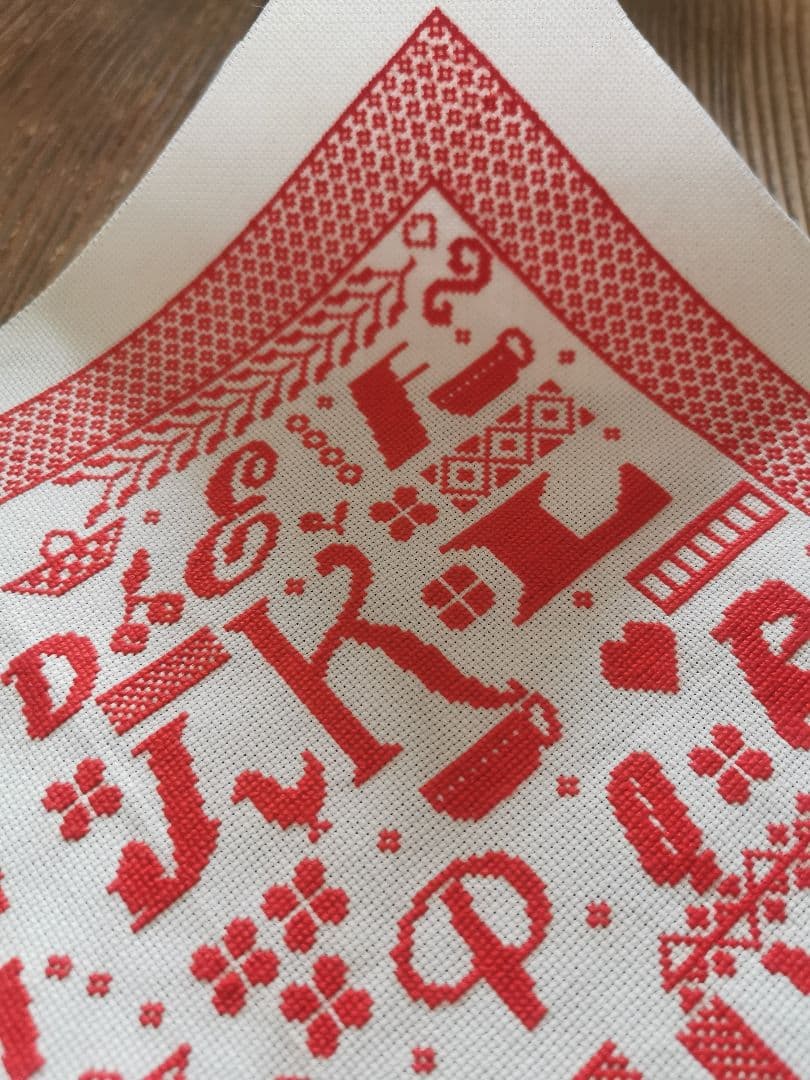 アンティークフランス マルチ文字体 カップポット植木鉢 ✜枠 赤糸刺繍サンプラー