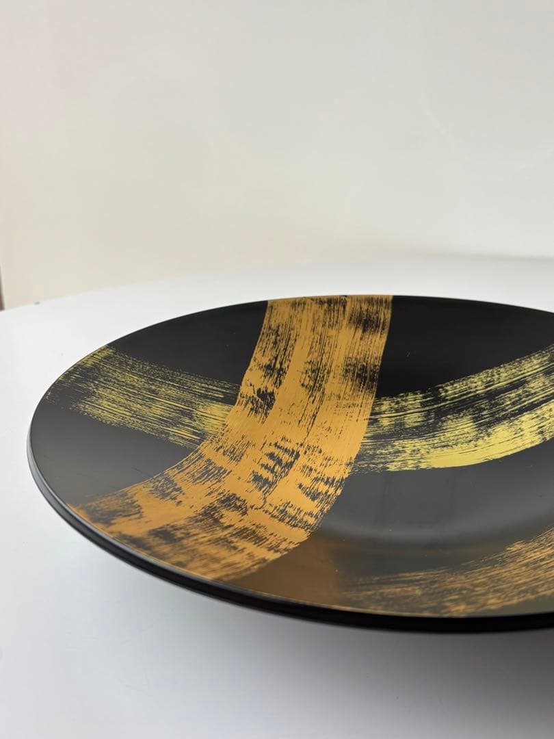 山田平安堂 漆器⭐︎黒と金のストライプ模様の大皿