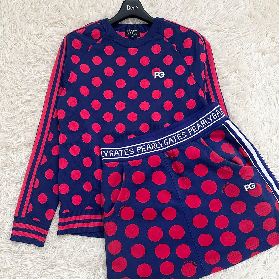 【2点セット】パーリーゲイツ ニット スカート セットアップ ドット柄 S~M