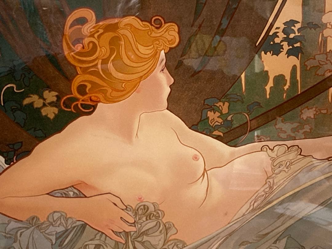 真作/ミュシャ[夜明け]シルクスクリーン(71/300)サインed有り/新品額装