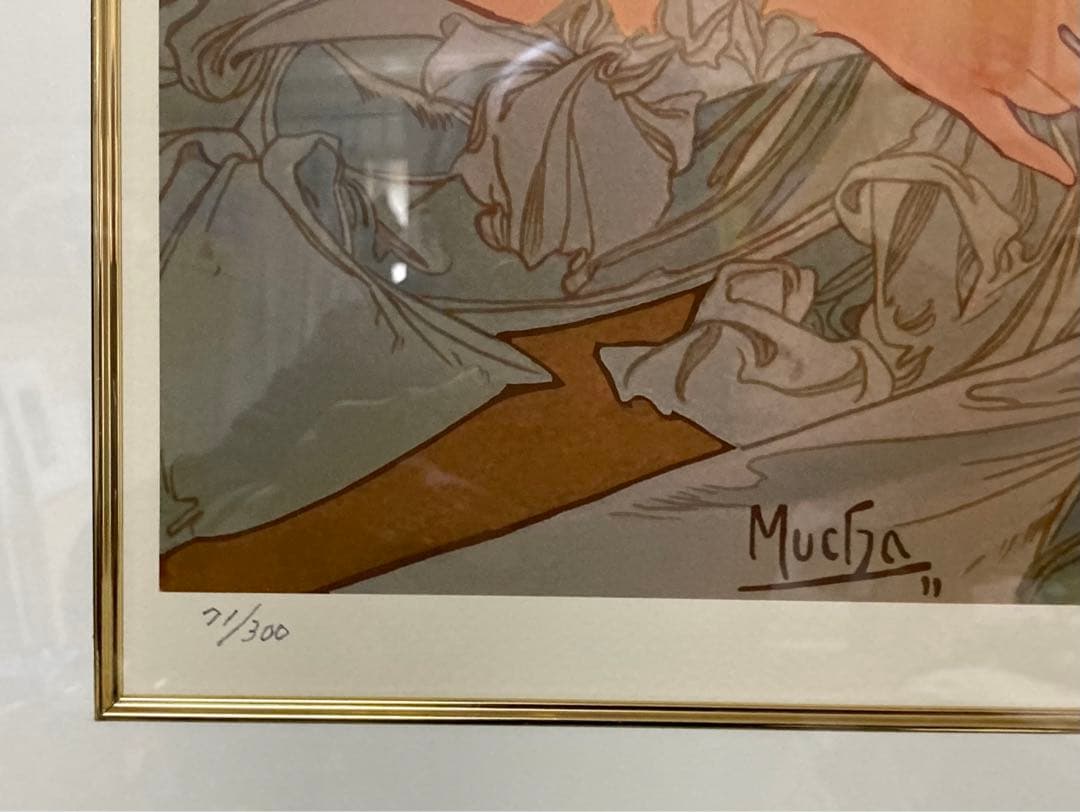 真作/ミュシャ[夜明け]シルクスクリーン(71/300)サインed有り/新品額装