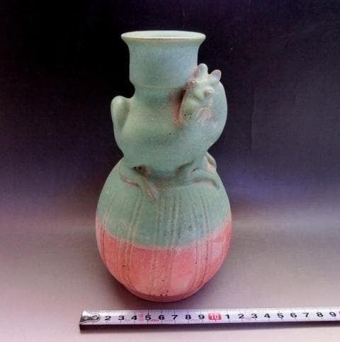 花瓶■唐物馬乗箆目青釉瓶 古い花器 花入 古玩 中国 古美術 時代物 骨董品■