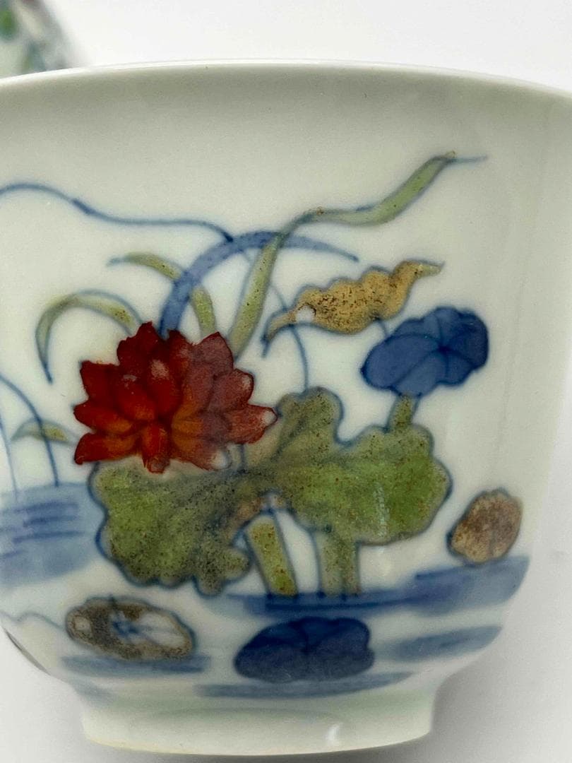 清康熙 【大清康熙年製】在銘 康熙十二花神詩文杯一対(C-63)