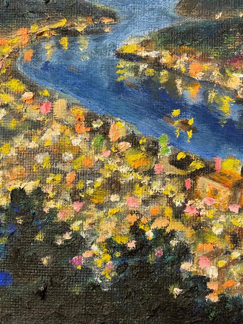 「真作」作者不明「尾道夜景」風景画　油彩画　額装　サイン有り　F3号